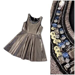 Hannah Banana Fit Flare Dress Girls 8 Metallic Gold Party Rhinestone Bling EUC